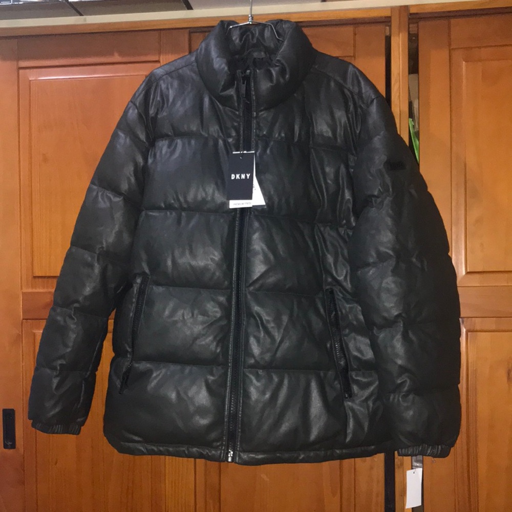 DKNY faux Leathers Puffer Jacket sz XXL